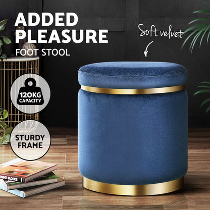 Artiss Ottoman Foot Stool Round Velvet Navy FS-B-675-VEL-NA