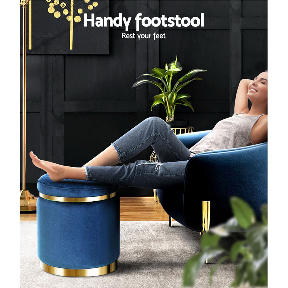Artiss Ottoman Foot Stool Round Velvet Navy FS-B-675-VEL-NA