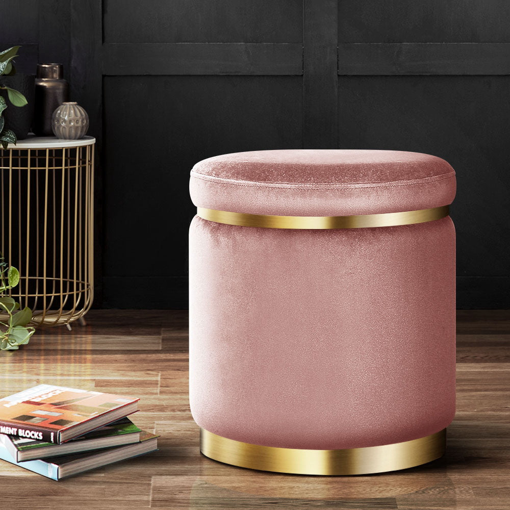 Artiss Ottoman Foot Stool Round Velvet Pink FS-B-675-VEL-PK