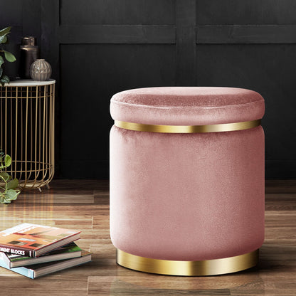 Artiss Ottoman Foot Stool Round Velvet Pink FS-B-675-VEL-PK