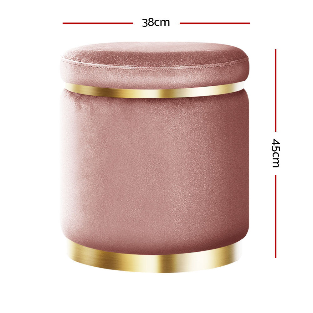 Artiss Ottoman Foot Stool Round Velvet Pink FS-B-675-VEL-PK