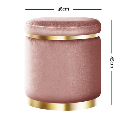 Artiss Ottoman Foot Stool Round Velvet Pink FS-B-675-VEL-PK