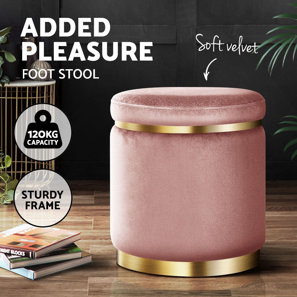 Artiss Ottoman Foot Stool Round Velvet Pink FS-B-675-VEL-PK