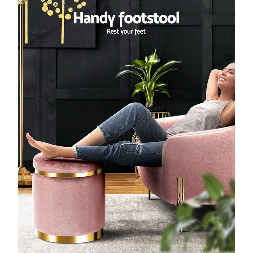 Artiss Ottoman Foot Stool Round Velvet Pink FS-B-675-VEL-PK