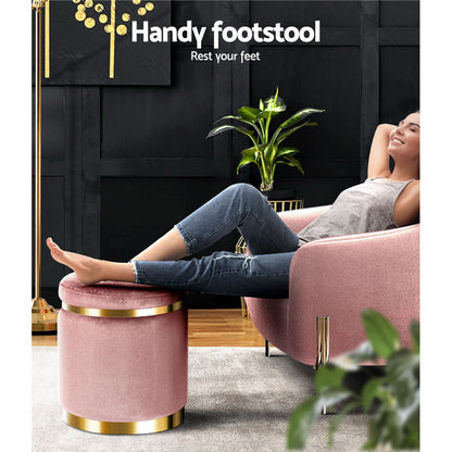Artiss Ottoman Foot Stool Round Velvet Pink FS-B-675-VEL-PK