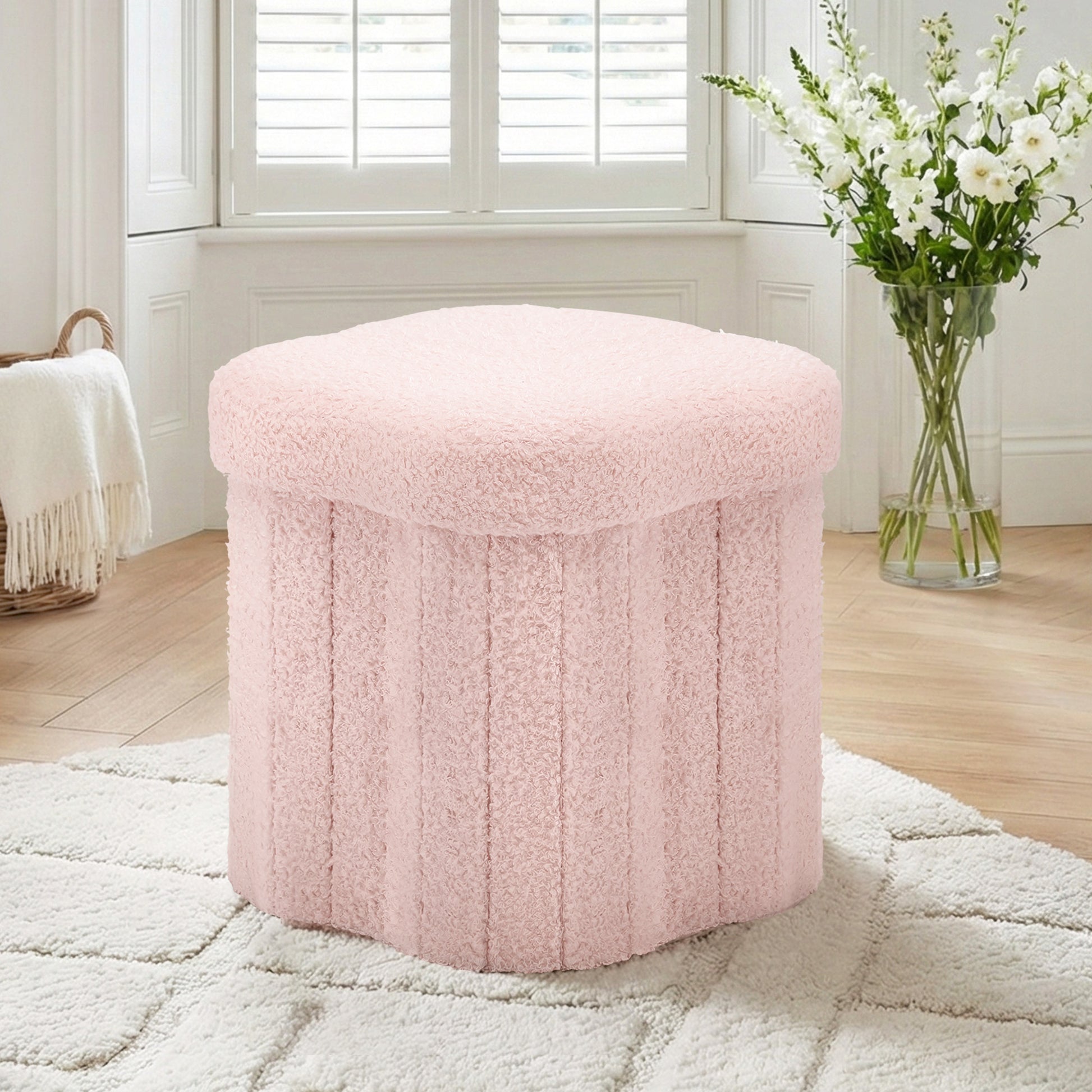 Artiss Storage Ottoman Foot Stool Foldable Pink FS-B-FLOWER-PK