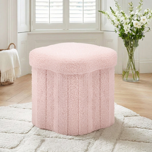 Artiss Storage Ottoman Foot Stool Foldable Pink FS-B-FLOWER-PK
