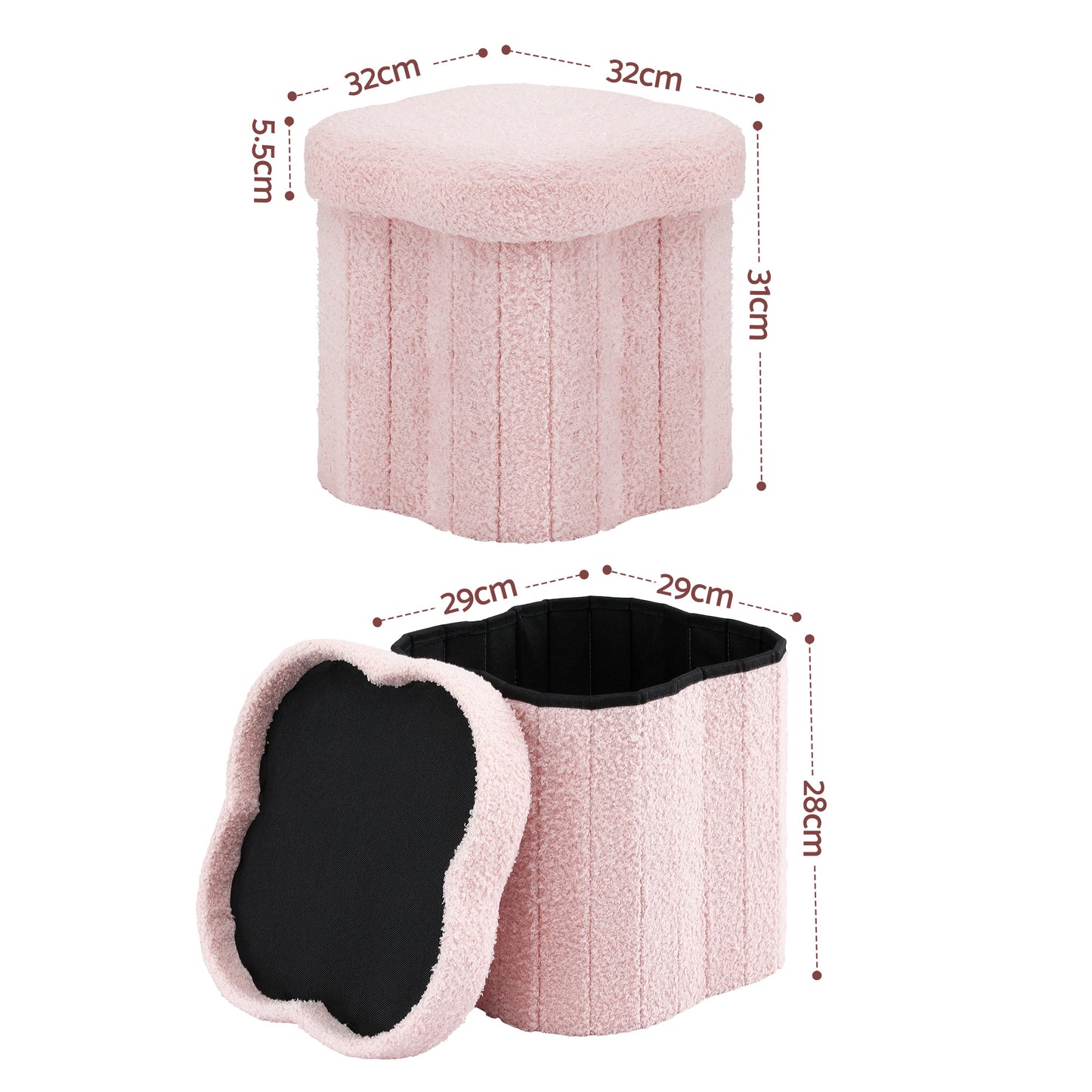 Artiss Storage Ottoman Foot Stool Foldable Pink FS-B-FLOWER-PK