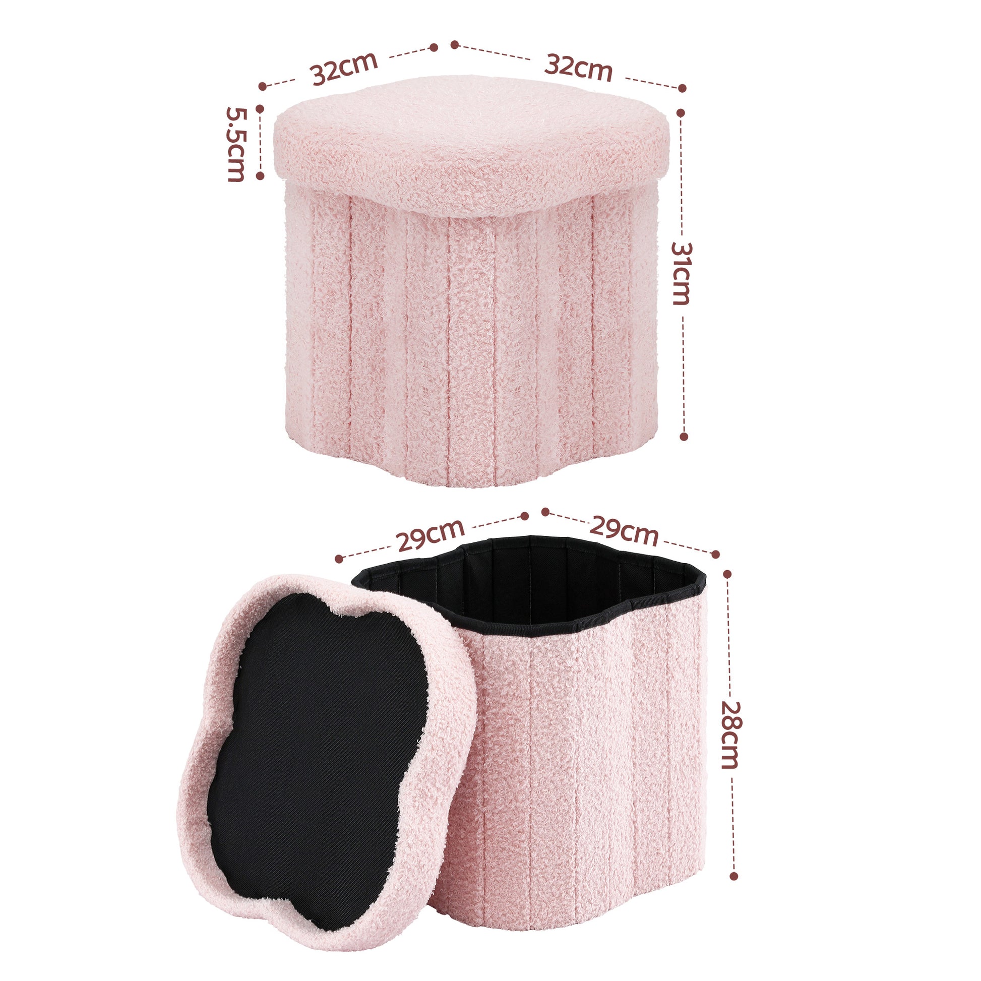 Artiss Storage Ottoman Foot Stool Foldable Pink FS-B-FLOWER-PK