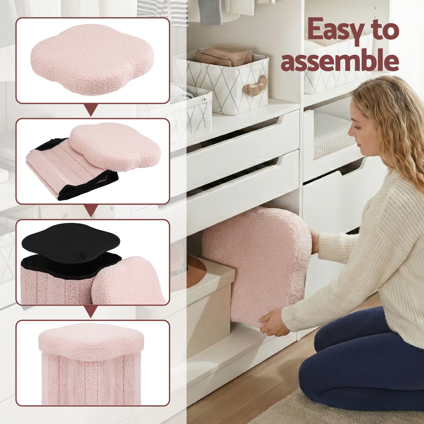 Artiss Storage Ottoman Foot Stool Foldable Pink FS-B-FLOWER-PK