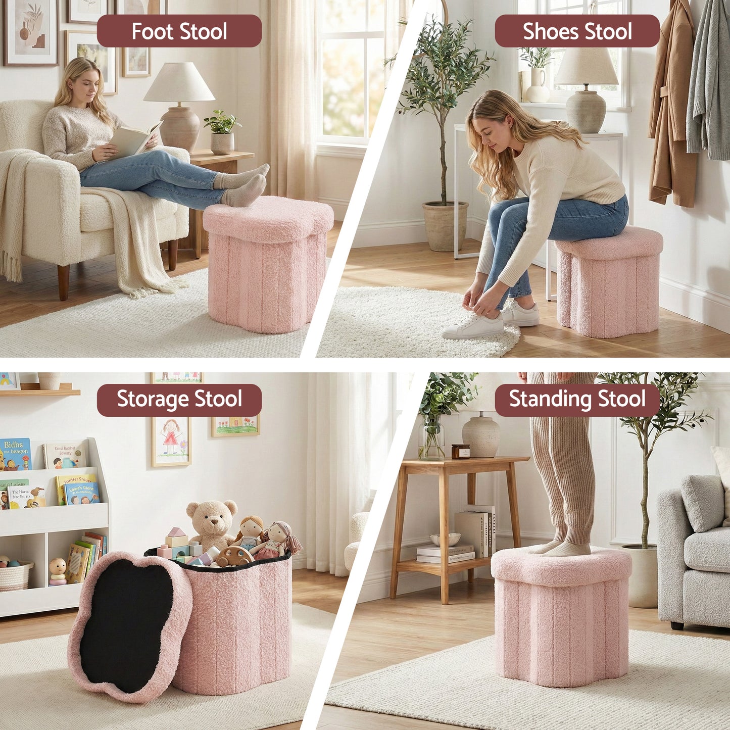 Artiss Storage Ottoman Foot Stool Foldable Pink FS-B-FLOWER-PK