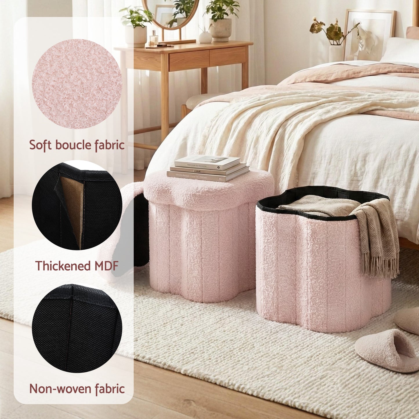 Artiss Storage Ottoman Foot Stool Foldable Pink FS-B-FLOWER-PK