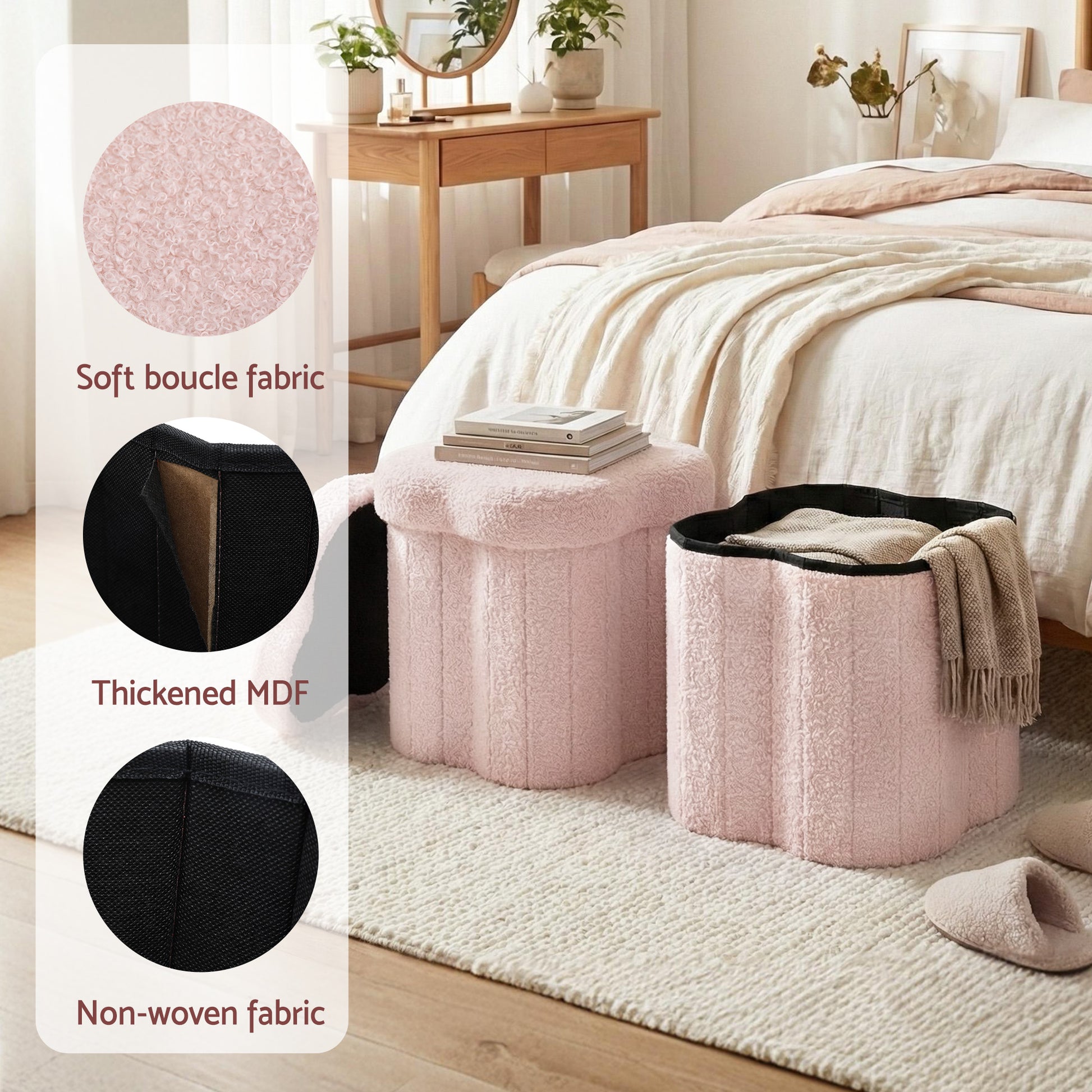 Artiss Storage Ottoman Foot Stool Foldable Pink FS-B-FLOWER-PK