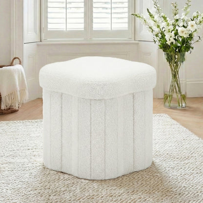 Artiss Storage Ottoman Foot Stool Foldable White FS-B-FLOWER-WH