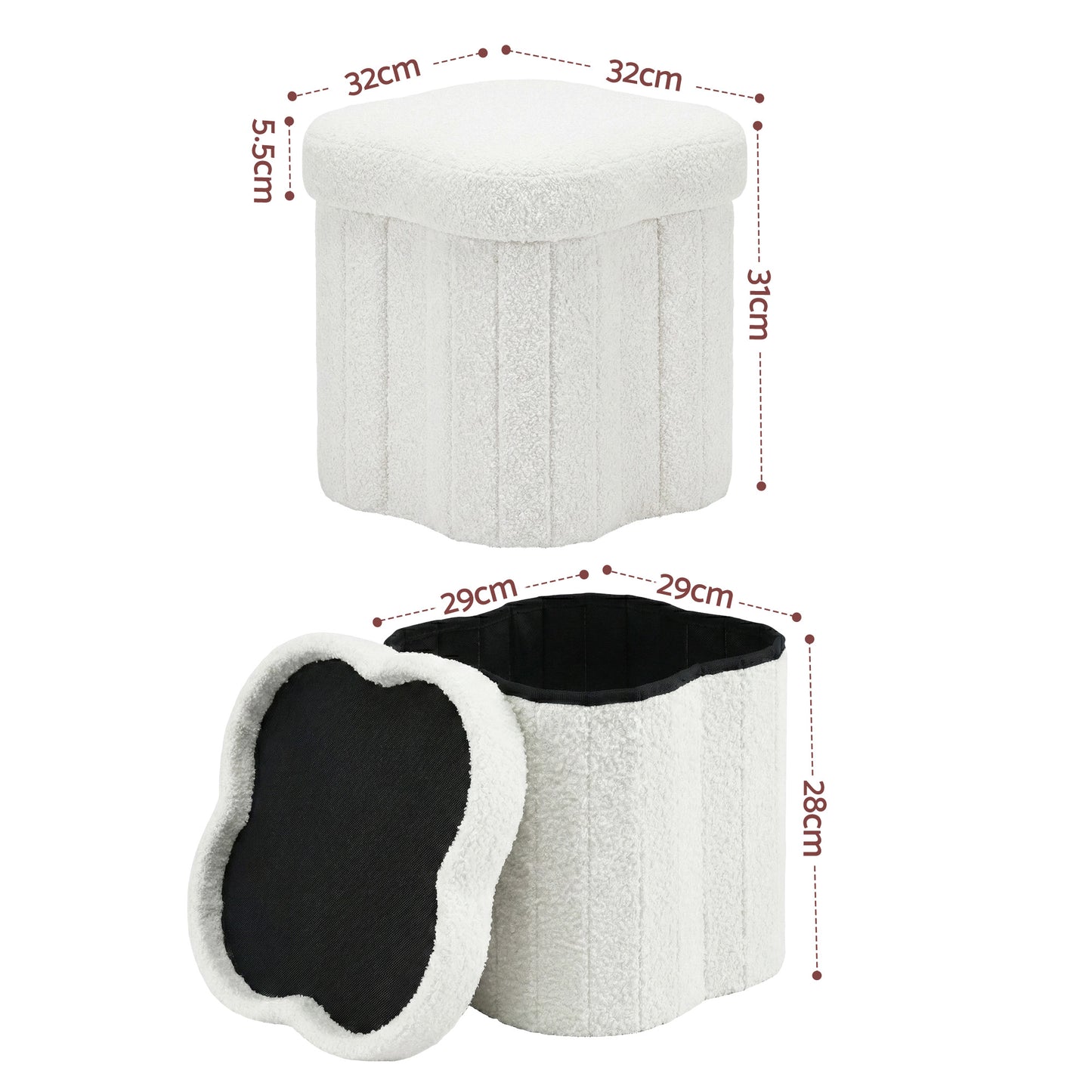 Artiss Storage Ottoman Foot Stool Foldable White FS-B-FLOWER-WH