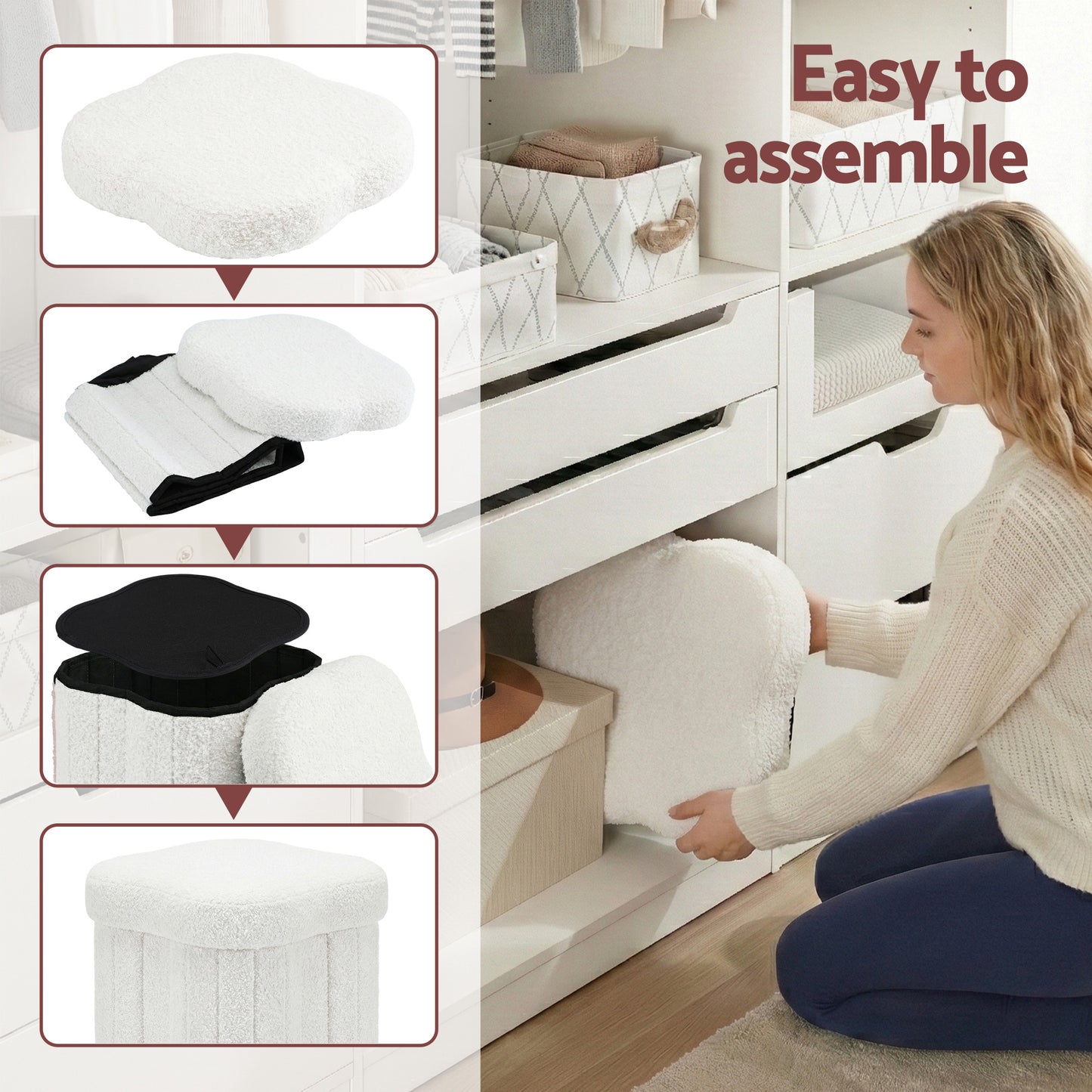 Artiss Storage Ottoman Foot Stool Foldable White FS-B-FLOWER-WH