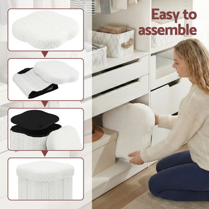 Artiss Storage Ottoman Foot Stool Foldable White FS-B-FLOWER-WH