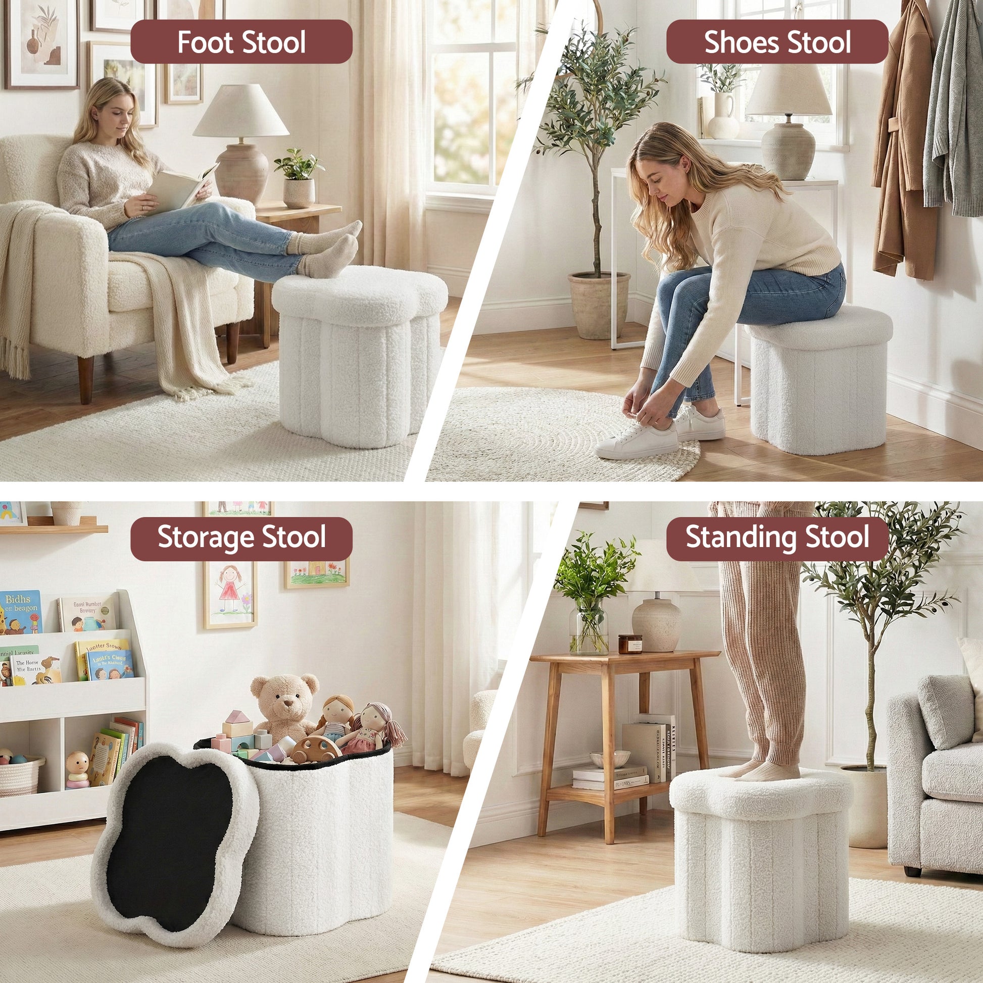 Artiss Storage Ottoman Foot Stool Foldable White FS-B-FLOWER-WH