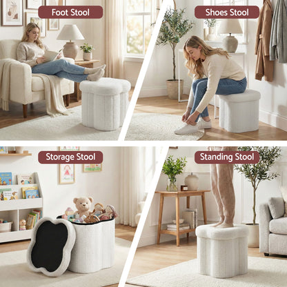 Artiss Storage Ottoman Foot Stool Foldable White FS-B-FLOWER-WH