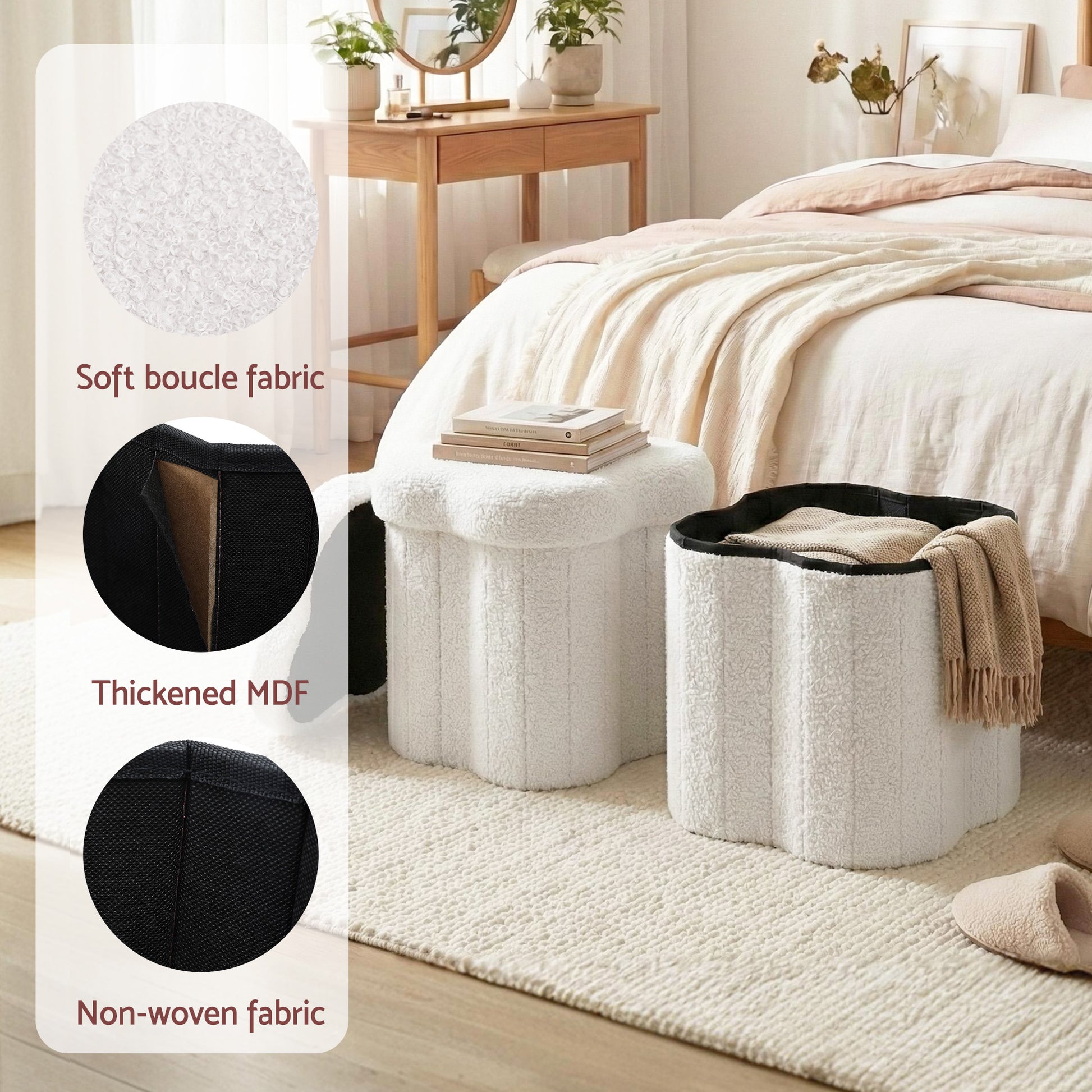 Artiss Storage Ottoman Foot Stool Foldable White FS-B-FLOWER-WH
