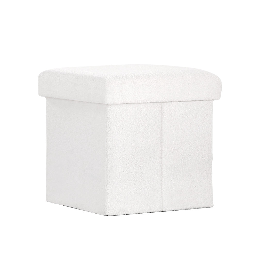 Artiss Ottoman Storage Foot Stool Vanity Square Teddy FS-B-ST01-TED-WH
