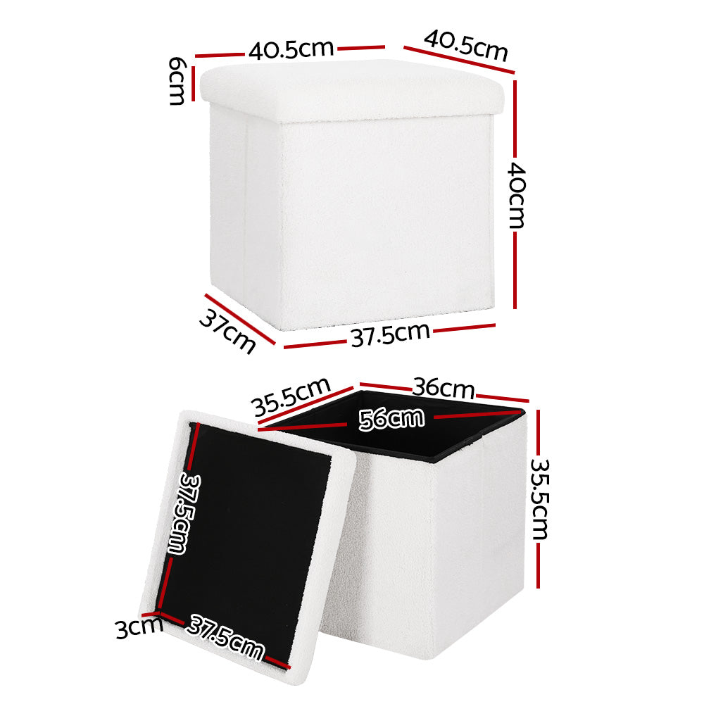 Artiss Ottoman Storage Foot Stool Vanity Square Teddy FS-B-ST01-TED-WH
