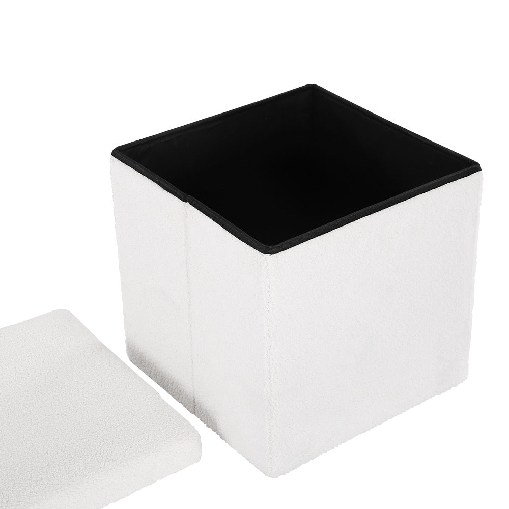 Artiss Ottoman Storage Foot Stool Vanity Square Teddy FS-B-ST01-TED-WH