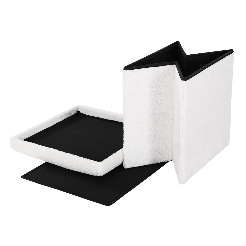 Artiss Ottoman Storage Foot Stool Vanity Square Teddy FS-B-ST01-TED-WH