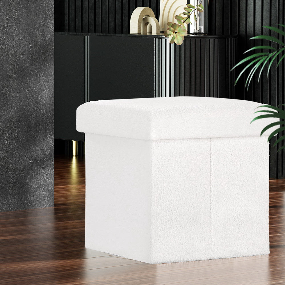 Artiss Ottoman Storage Foot Stool Vanity Square Teddy FS-B-ST01-TED-WH