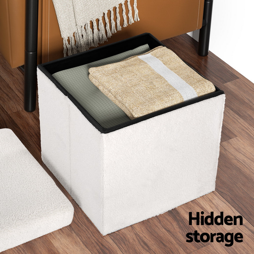Artiss Ottoman Storage Foot Stool Vanity Square Teddy FS-B-ST01-TED-WH