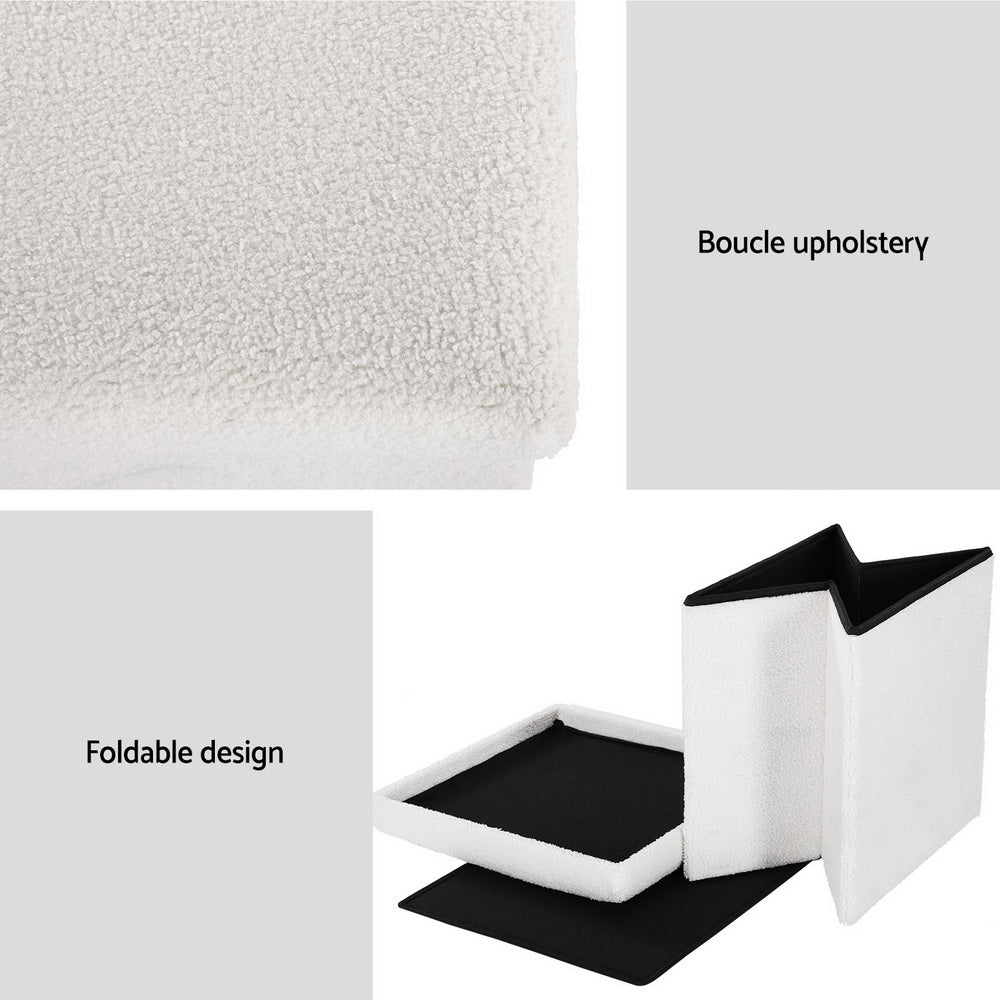 Artiss Ottoman Storage Foot Stool Vanity Square Teddy FS-B-ST01-TED-WH