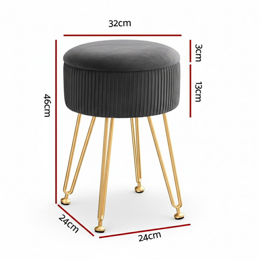 Artiss Ottoman Storage Foot Stool Vanity Velvet Round Grey FS-B-ST03-VEL-GY