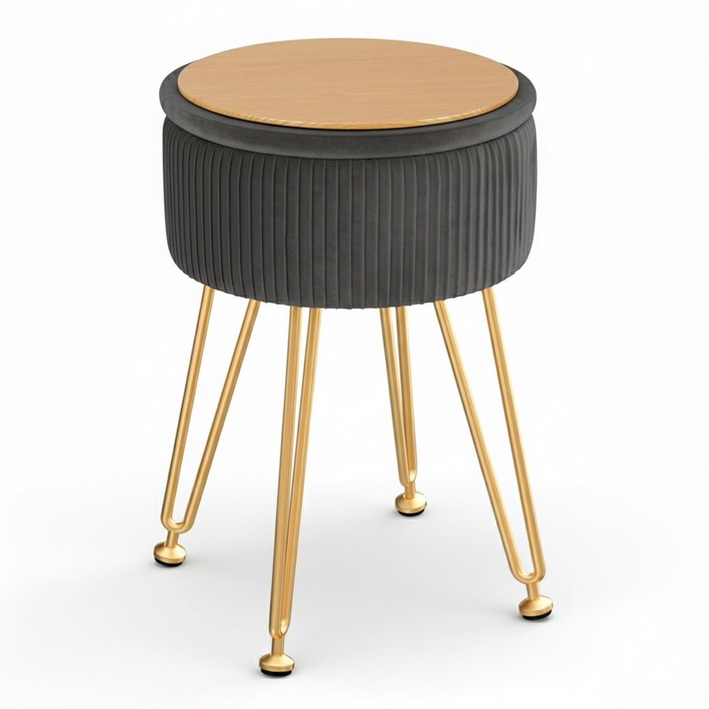 Artiss Ottoman Storage Foot Stool Vanity Velvet Round Grey FS-B-ST03-VEL-GY