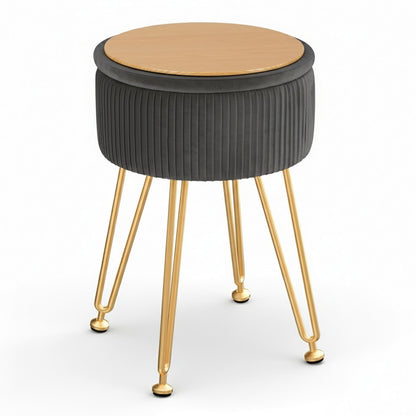 Artiss Ottoman Storage Foot Stool Vanity Velvet Round Grey FS-B-ST03-VEL-GY