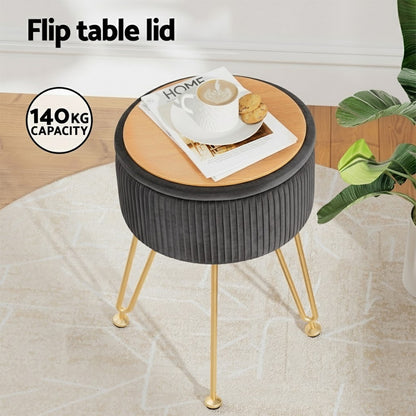 Artiss Ottoman Storage Foot Stool Vanity Velvet Round Grey FS-B-ST03-VEL-GY
