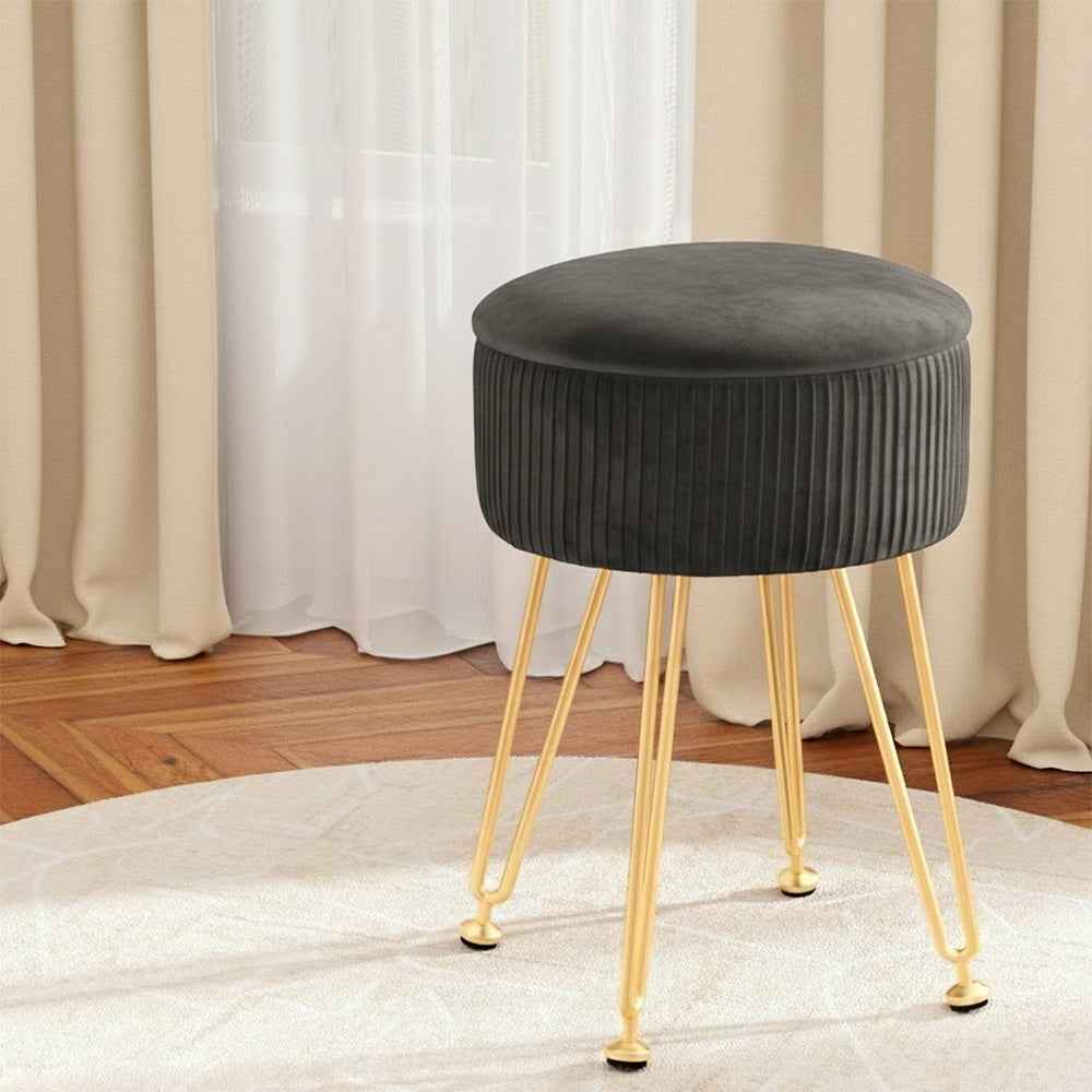 Artiss Ottoman Storage Foot Stool Vanity Velvet Round Grey FS-B-ST03-VEL-GY