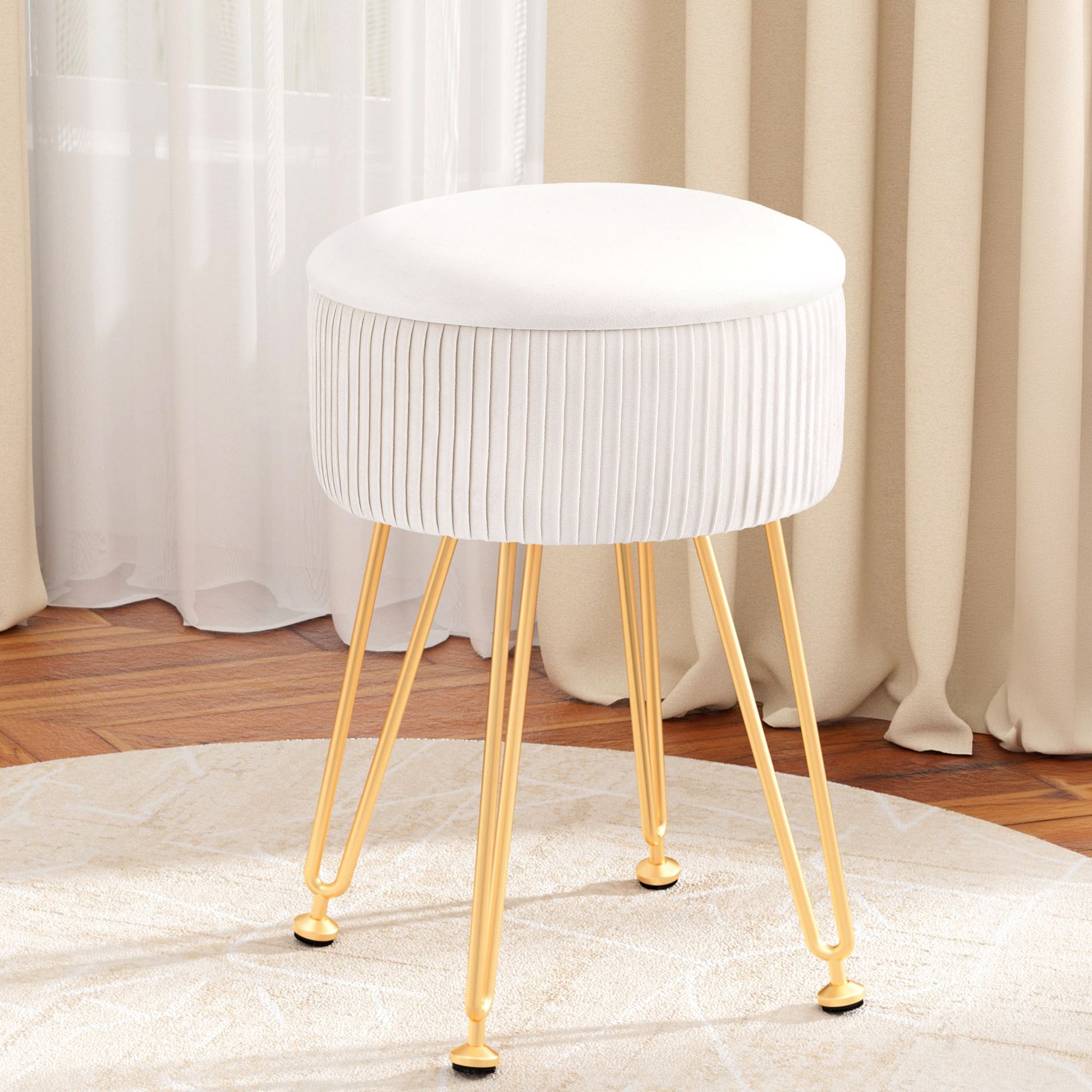 Artiss Ottoman Storage Foot Stool Vanity Velvet Round White FS-B-ST03-VEL-WH