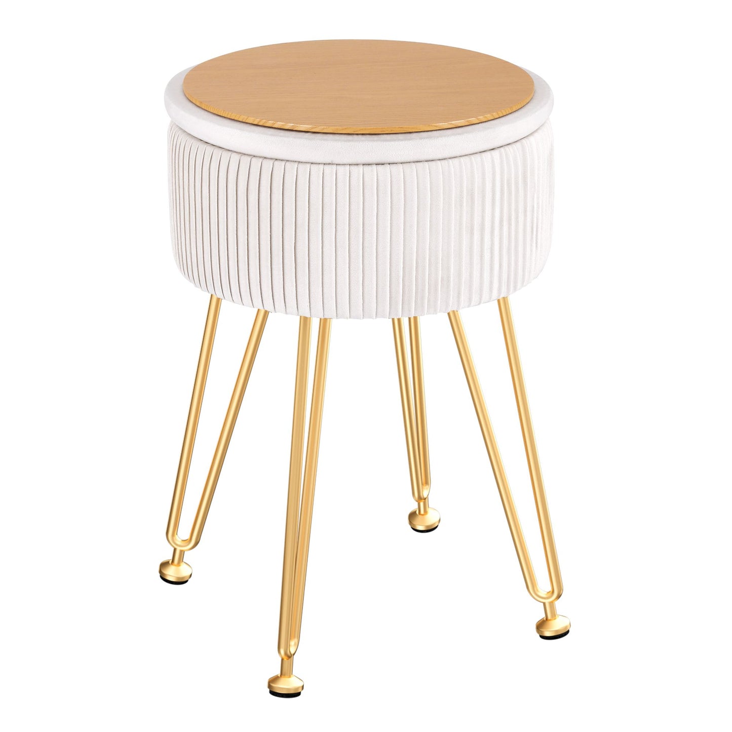 Artiss Ottoman Storage Foot Stool Vanity Velvet Round White FS-B-ST03-VEL-WH