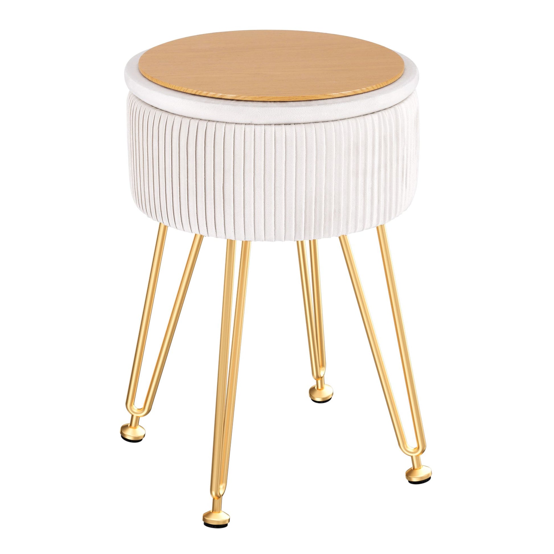 Artiss Ottoman Storage Foot Stool Vanity Velvet Round White FS-B-ST03-VEL-WH