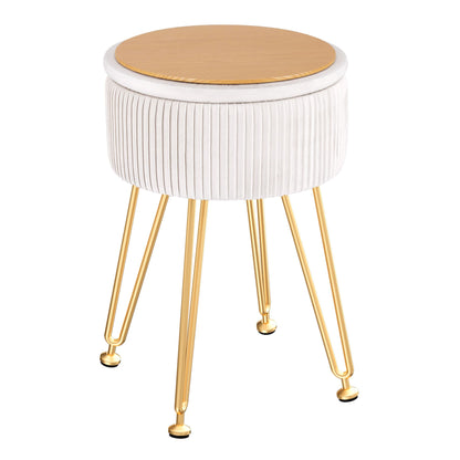 Artiss Ottoman Storage Foot Stool Vanity Velvet Round White FS-B-ST03-VEL-WH