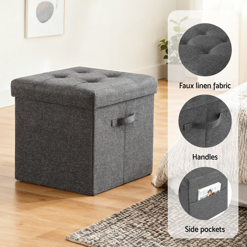 Artiss Storage Ottoman Rest Foot Stool Foldable FS-B-ST04-L40-GY