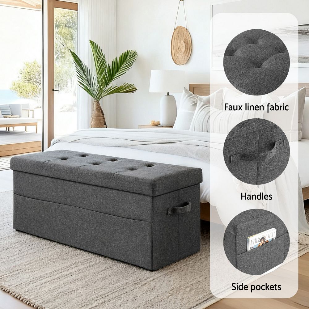 Artiss Storage Ottoman Foot Stool Rest Foldable FS-B-ST04-L76-GY