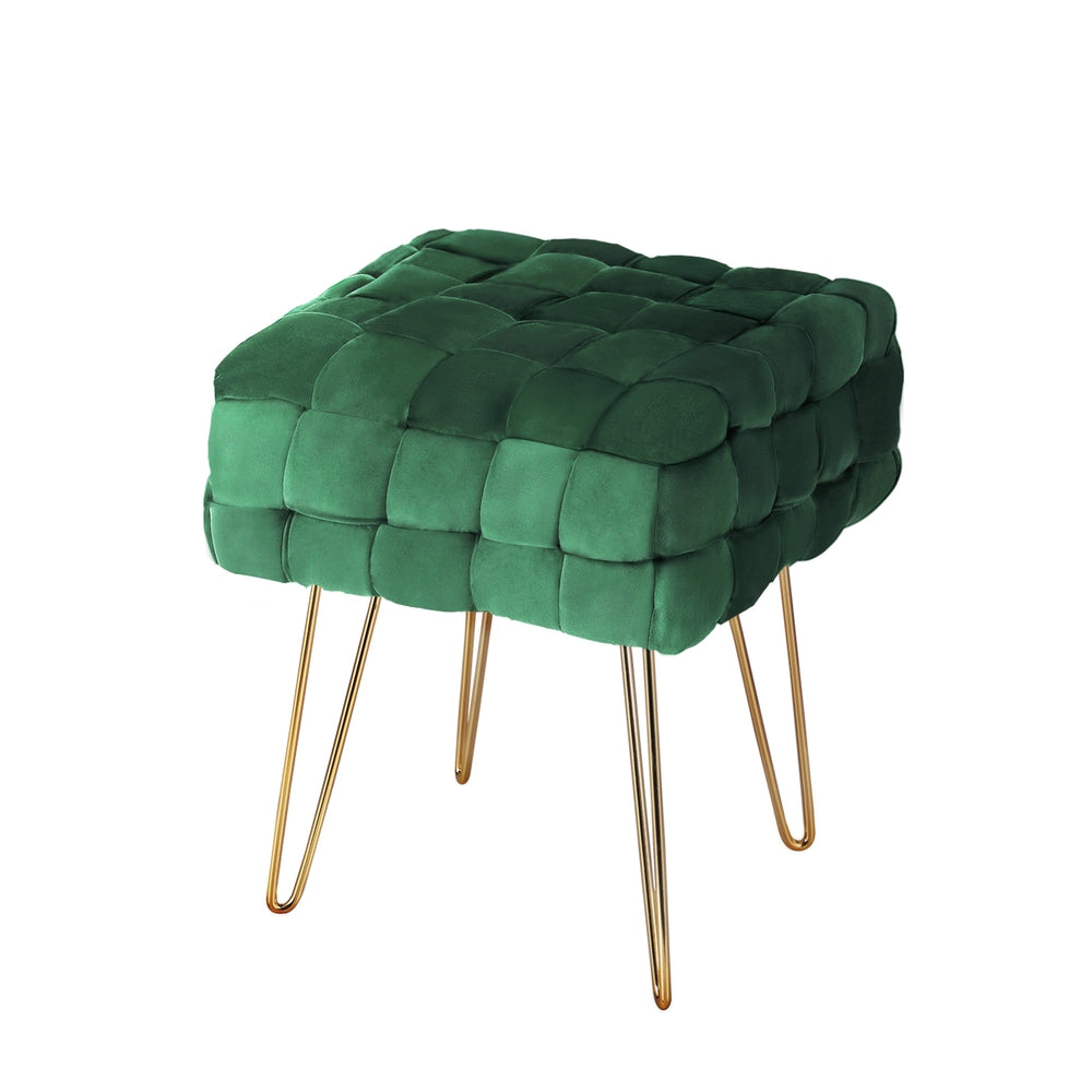 Artiss Ottoman Foot Stool Vanity Woven Velvet Green FS-B-WV01-VEL-GN