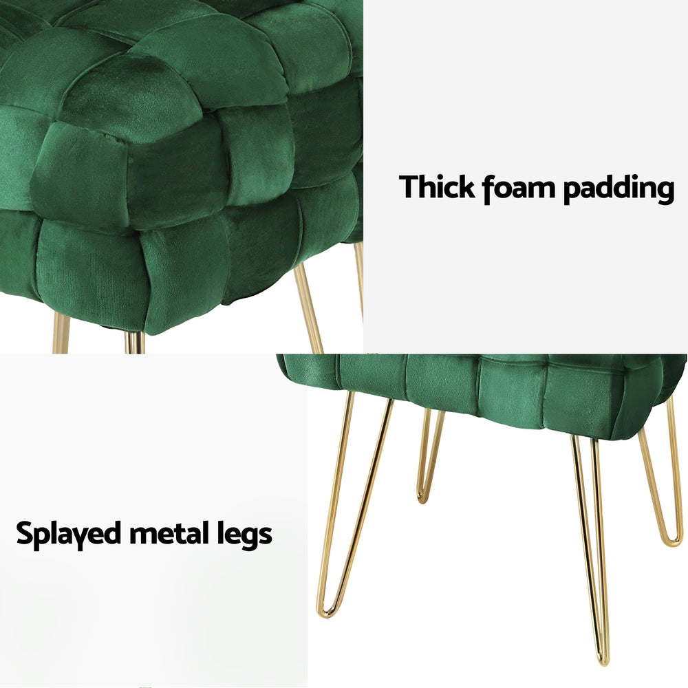 Artiss Ottoman Foot Stool Vanity Woven Velvet Green FS-B-WV01-VEL-GN