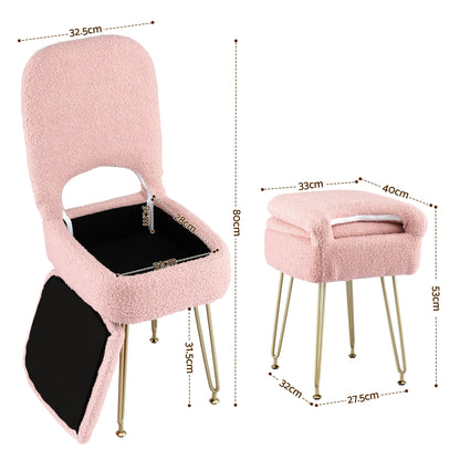 Artiss Storage Ottoman Vanity Stool Foot Stool Folding Back Pink FS-D-BACK02-PK