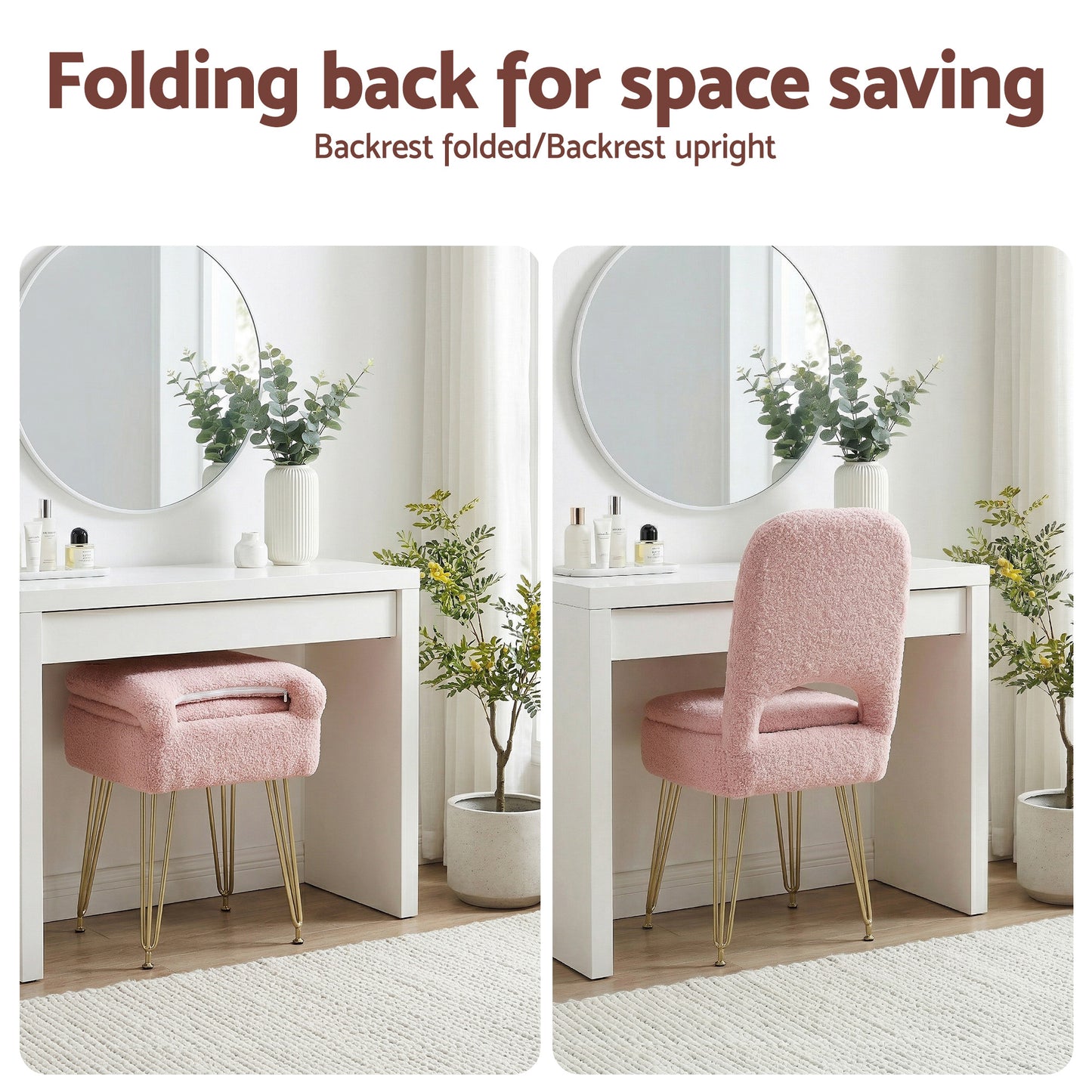 Artiss Storage Ottoman Vanity Stool Foot Stool Folding Back Pink FS-D-BACK02-PK