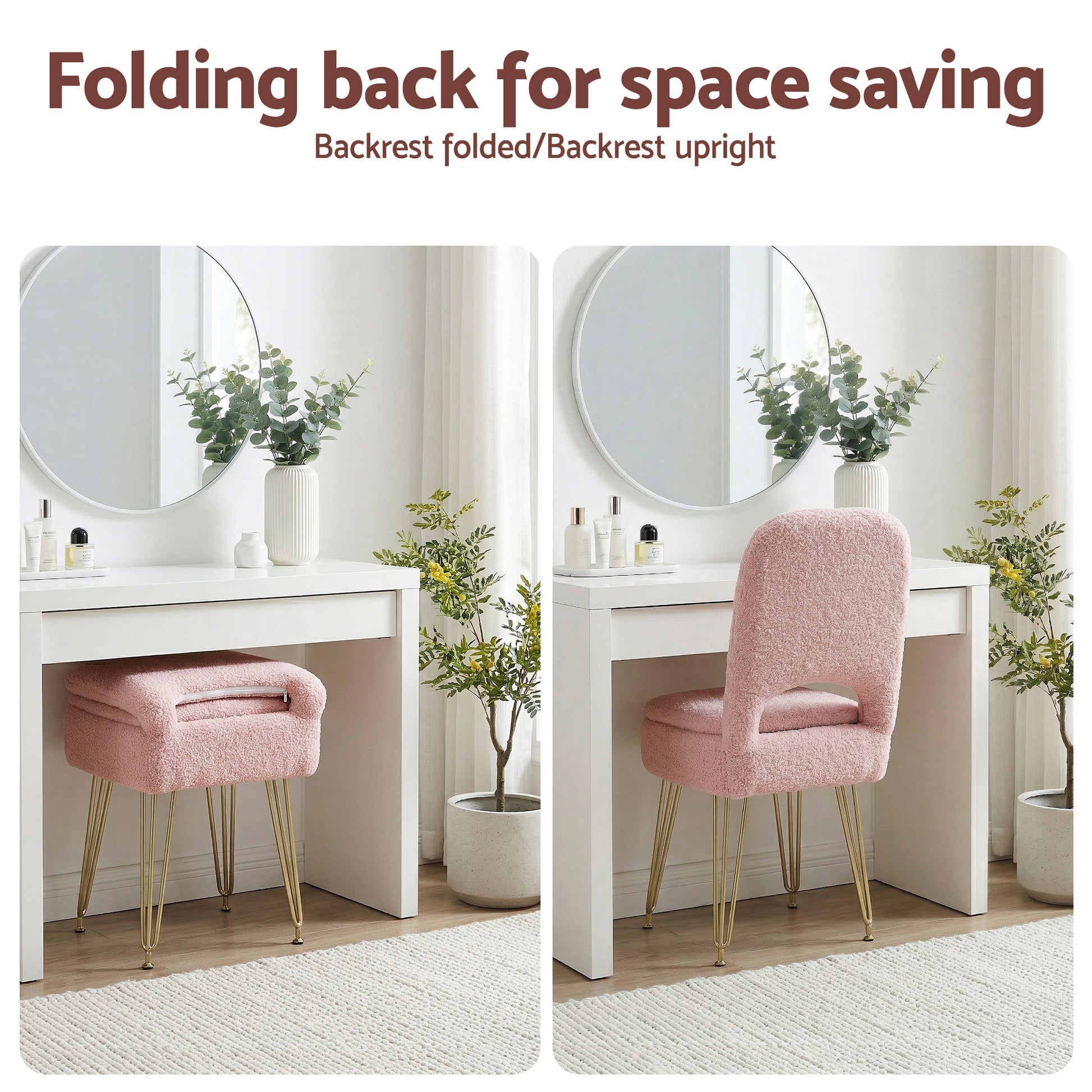 Artiss Storage Ottoman Vanity Stool Foot Stool Folding Back Pink FS-D-BACK02-PK