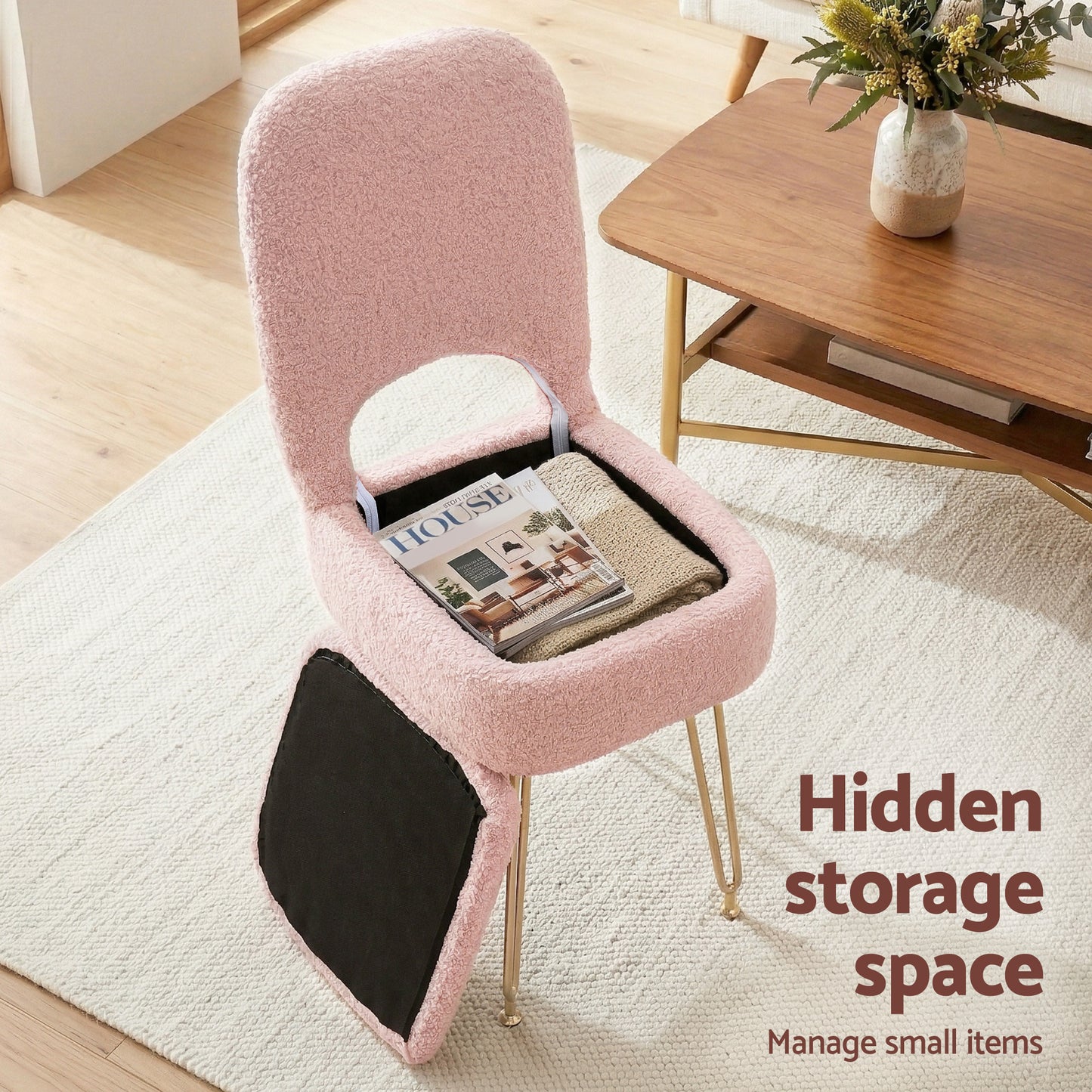 Artiss Storage Ottoman Vanity Stool Foot Stool Folding Back Pink FS-D-BACK02-PK