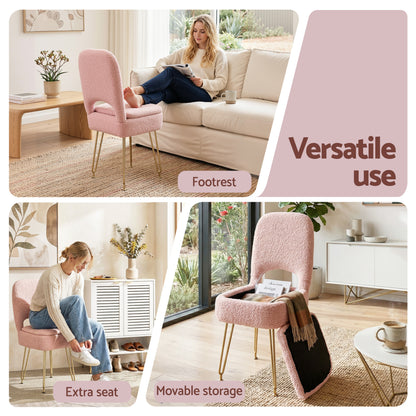 Artiss Storage Ottoman Vanity Stool Foot Stool Folding Back Pink FS-D-BACK02-PK