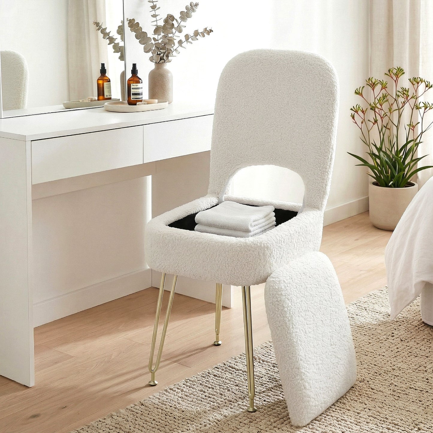Artiss Storage Ottoman Vanity Stool Foot Stool Folding Back White FS-D-BACK02-WH
